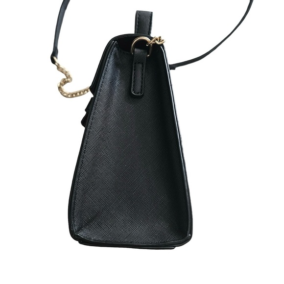 Black Structured Crossbody Bag with Gold Chain Strap & Top Handle Purse - Picture 5 of 8